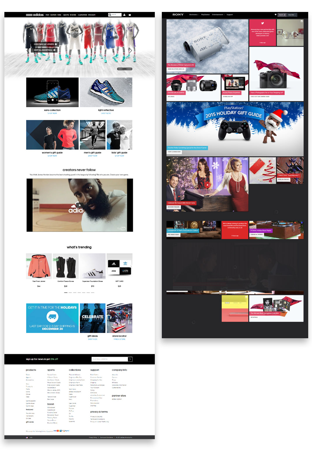 Adidas Home page & Sony